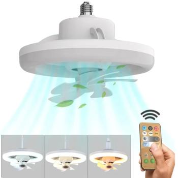 LED mennyezeti ventilátor – 26 cm, E27 foglalat, távirányítóval, 3 sebesség fokozattal, 360° -os forgás 48W (BBJH-M) kép