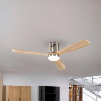 LED mennyezeti ventilátor Siroco, nikkel/világos fa Ø 132 cm csendes