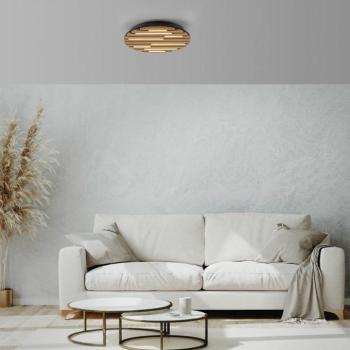 LED mennyezeti világítás, 38 cm átmérőjű, természetes fa, fém kép
