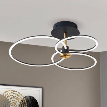 LED mennyezeti világítás Charlotte, 3 gyűrű fekete kép