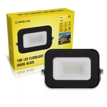 LED reflektor , 10W , 900 lm , slim, fekete , természetes fehér , IP65 , Asalite kép