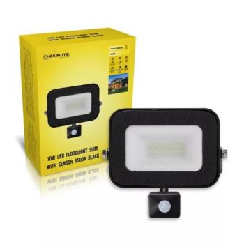 LED reflektor , 10W , 900 lm , slim, mozgásérzékelős , fekete , természetes fehér , IP65 , Asalite kép