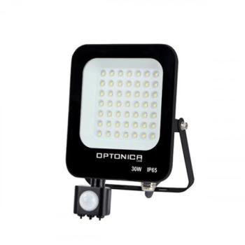 LED reflektor , 30 Watt , Ultra Slim , SMD , mozgásérzékelős , meleg fehér , fekete ház , IP65 , Optonica kép