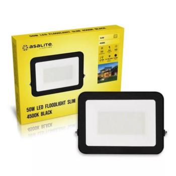 LED reflektor , 50W , 4500 lm , slim, fekete , természetes fehér , IP65 , Asalite kép