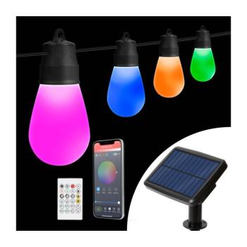 LED RGBIC napelemes fényfüzér 15xLED/1,3W/3,7V 2200 mAh 8 m IP65 fekete + távirányító 11746 kép
