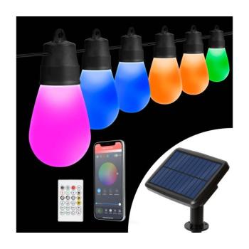 LED RGBIC napelemes fényfüzér 30xLED/1,3W/3,7V 2200 mAh 14,37 m IP65 fekete + távirányító 11747 kép