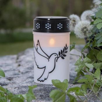 LED sírfény Galamb, fehér/fekete műanyag 12,5 cm-es elemmel kép