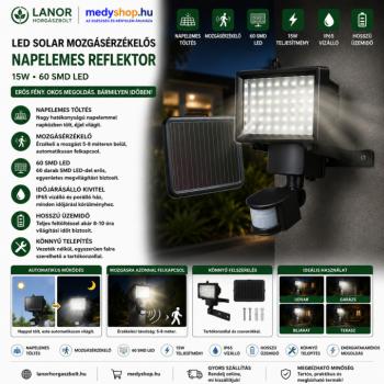 LED Solar mozgásérzékelős napelemes SMD LED reflektor 15W 60 LED-es kép