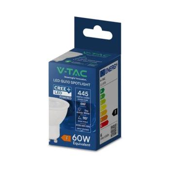 LED spot égő CREE chip, 6w, 4000K, természetes fehér, 445lm, GU10, 110°, fehér, CRI>80, V-TAC, 211936 kép