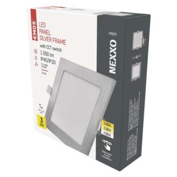 LED süllyesztett lámpatest NEXXO, négyzet, ezüst, 12W, CCT kép