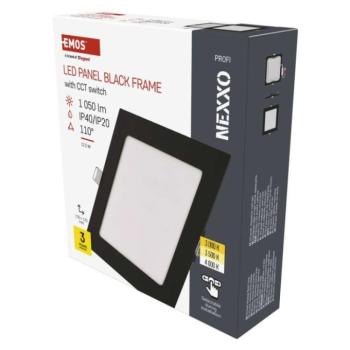 LED süllyesztett lámpatest NEXXO, négyzet, fekete, 12W, CCT kép