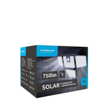 LED szolár napelemes reflektor, 6500K, 750lm, ABS-polipropilén, IP44, mozgásérzékelő szenzor, Modee, ML-WS138 kép