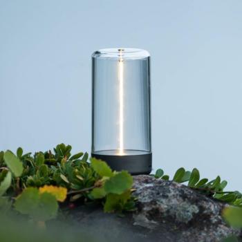 LED tölthető asztali világítás Edison, magasság 15 cm, szürke/átlátszó, IP54 kép