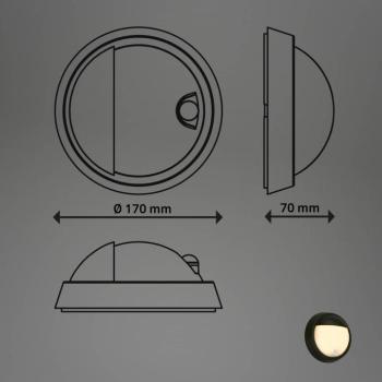 LED újratölthető kültéri fali lámpa 3785015 fekete mozgásérzékelő 17cm kép
