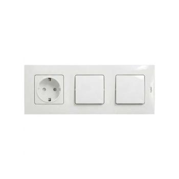 Legrand - 1-es számú dupla egypólusú kapcsoló és háztartási SCHUKO aljzat NILOE kerettel 250V b LR0030+LR0113+2XLR0022 kép