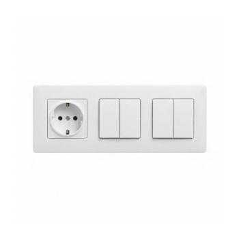 Legrand - 2x 5-ös kettős kapcsoló és domo SCHUKO aljzat NILOE STEP kerettel 250V fehér LR0062+LR0115+2XLR0055 kép