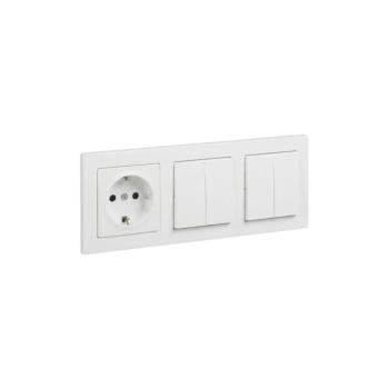 Legrand - 2x dupla kapcsoló 5-ös és háztartási SCHUKO aljzat SUNO kerettel, 250V, fehér LR0078+LR0117+2XLR0087 kép