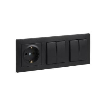 Legrand - 2x kettős kapcsoló č. 5 és háztartási SCHUKO aljzat SUNO kerettel 250V fekete LR0094+LR0118+2XLR0071 kép