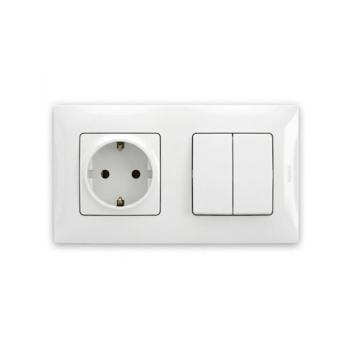 Legrand - 5-ös dupla kapcsoló és háztartási SCHUKO aljzat NILOE kerettel 250V fehér LR0029+LR0023+LR0113 kép