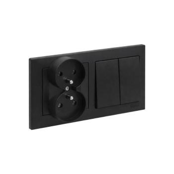 Legrand - Dupla fali aljzat és 5-ös dupla kapcsoló SUNO kerettel 250V fekete LR0077+LR0066+LR0071 kép