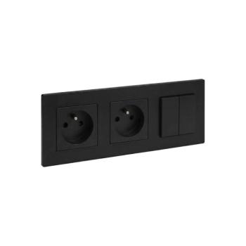 Legrand - dupla fali aljzat és dupla kapcsoló (5-ös), NILOE STEP kerettel, 250V, fekete LR0046+LR0039+2xLR0033 kép