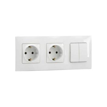Legrand - Dupla fali SCHUKO aljzat és dupla kapcsoló, 5-ös, NILOE kerettel, 250V, fehér LR0030+LR0023+2XLR0113 kép