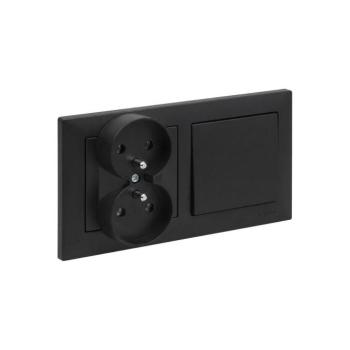 Legrand - Dupla háztartási aljzat és 1-es egypólusú kapcsoló SUNO kerettel 250V fekete LR0077+LR0066+LR0070 kép