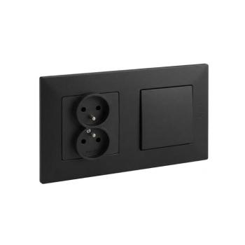 Legrand-Dupla háztartási aljzat és egypólusú kapcsoló rá NILOE STEP 250V fekete LR0045+LR0034+LR0038 kép