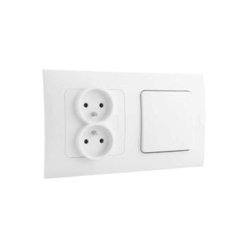 Legrand-dupla háztartási dugaljzat és 1-es egypólusú kapcsoló NILOE kerettel 250V fehér LR0029+LR0018+LR0022 kép