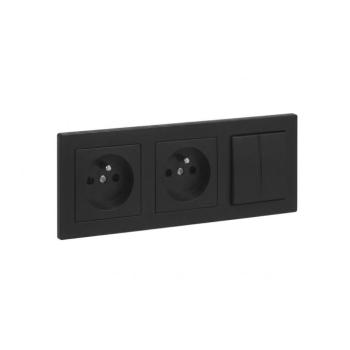 Legrand - Dupla háztartási konnektor és dupla kapcsoló (5-ös) SUNO 250V kerettel, fekete LR0094+2XLR0065+LR0071 kép
