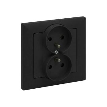 Legrand - Dupla háztartási konnektor kerettel SUNO 250V fekete LR0076+LR0066 kép