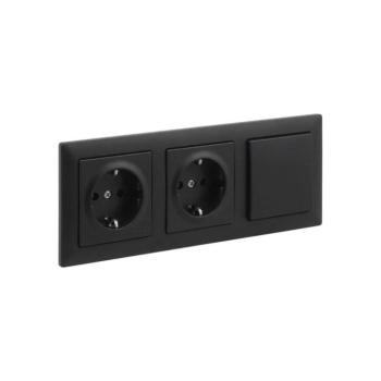 Legrand-Dupla háztartási SCHUKO aljzat és 1-es kapcsoló SUNO kerettel 250V fekete LR0094+2XLR0118+LR0070 kép