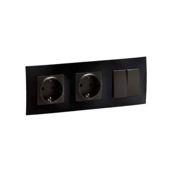 Legrand-Dupla háztartási SCHUKO aljzat és 5-ös dupla kapcsoló NILOE kerettel 250V b LR0014+LR0007+2xLR0114 kép