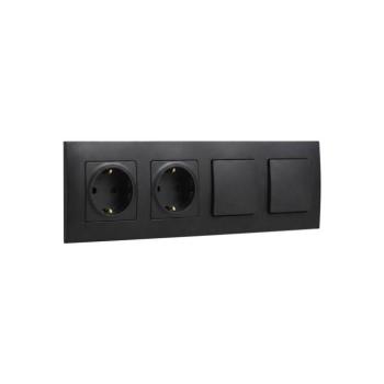 Legrand - dupla háztartási SCHUKO aljzat és dupla egypólusú kapcsoló (1.), NILOE kerettel, 250V LR0015+2xLR0114+2xLR0006 kép