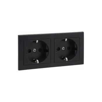 Legrand - Dupla háztartási SCHUKO aljzat SUNO kerettel 250V fekete LR0077+2XLR0118 kép