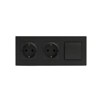 Legrand-Dupla háztartási SCHUKO fali aljzat és egypólusú kapcsoló 1 NILOE STEP 250V fekete LR0046+2xLR0116+LR0038 kép