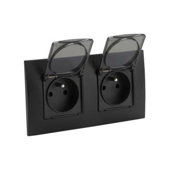 Legrand - Dupla kültéri dugalj NILOE 250V IP44 fekete LR0013+2xLR0003 kép