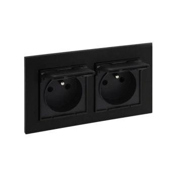 Legrand - Dupla kültéri háztartási aljzat kerettel NILOE STEP 250V IP44 fekete LR0045+2xLR0035 kép
