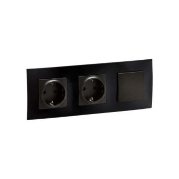 Legrand-Dupla lakossági SCHUKO aljzat és egypólusú 1-es kapcsoló NILOE kerettel 250V LR0014+2xLR0114+LR0006 kép
