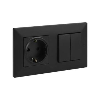 Legrand-Dupla lépcsőházi kapcsoló 6+6 és háztartási SCHUKO aljzat NILOE STEP kerettel 250V č LR0045+LR0037+LR0116 kép