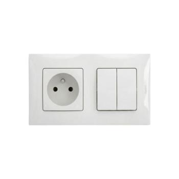 Legrand - Dupla soros kapcsoló 5-ös és fali aljzat kerettel NILOE 250V fehér LR0029+LR0023+LR0017 kép