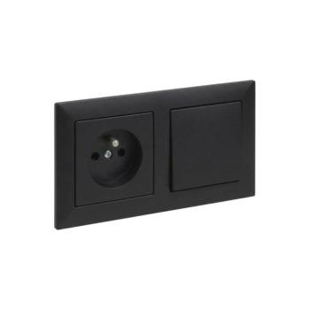 Legrand - fali aljzat és egypólusú 1-es kapcsoló SUNO kerettel 250V fekete LR0077+LR0065+LR0070 kép