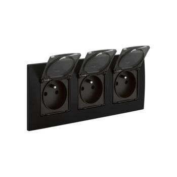 Legrand - Hármas kültéri dugalj NILOE 250V IP44 fekete LR0014+3xLR0003 kép