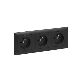 Legrand - Háromfoglalatos háztartási fali aljzat kerettel SUNO 250V fekete LR0094+3XLR0065 kép