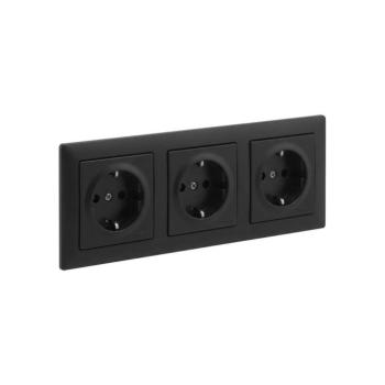 Legrand - Háromos háztartási SCHUKO fali dugaljzat SUNO kerettel 250V fekete LR0094+3XLR0118 kép