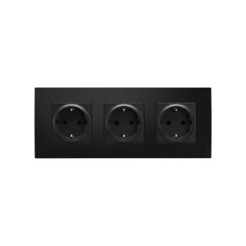 Legrand - Háromtagos háztartási SCHUKO konnektor NILOE kerettel 250V fekete LR0014+3xLR0114 kép