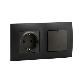 Legrand - Háztartási SCHUKO aljzat és dupla kapcsoló 5-ös NILOE kerettel 250V fekete LR0013+LR0114+LR0007 kép