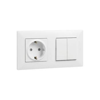 Legrand - háztartási SCHUKO aljzat és dupla kapcsoló 5-ös, NILOE STEP kerettel 250V fehér LR0061+LR0115+LR0055 kép