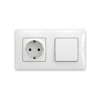Legrand - Háztartási SCHUKO konnektor és 1-es egypólusú kapcsoló NILOE kerettel 250V fehér LR0029+LR0113+LR0022 kép