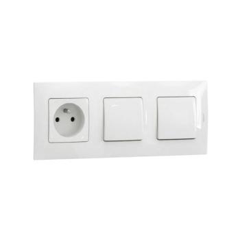 Legrand-kettős egypólusú (1-es) kapcsoló és háztartási aljzat NILOE kerettel 250V fehér LR0030+LR0017+2XLR0022 kép
